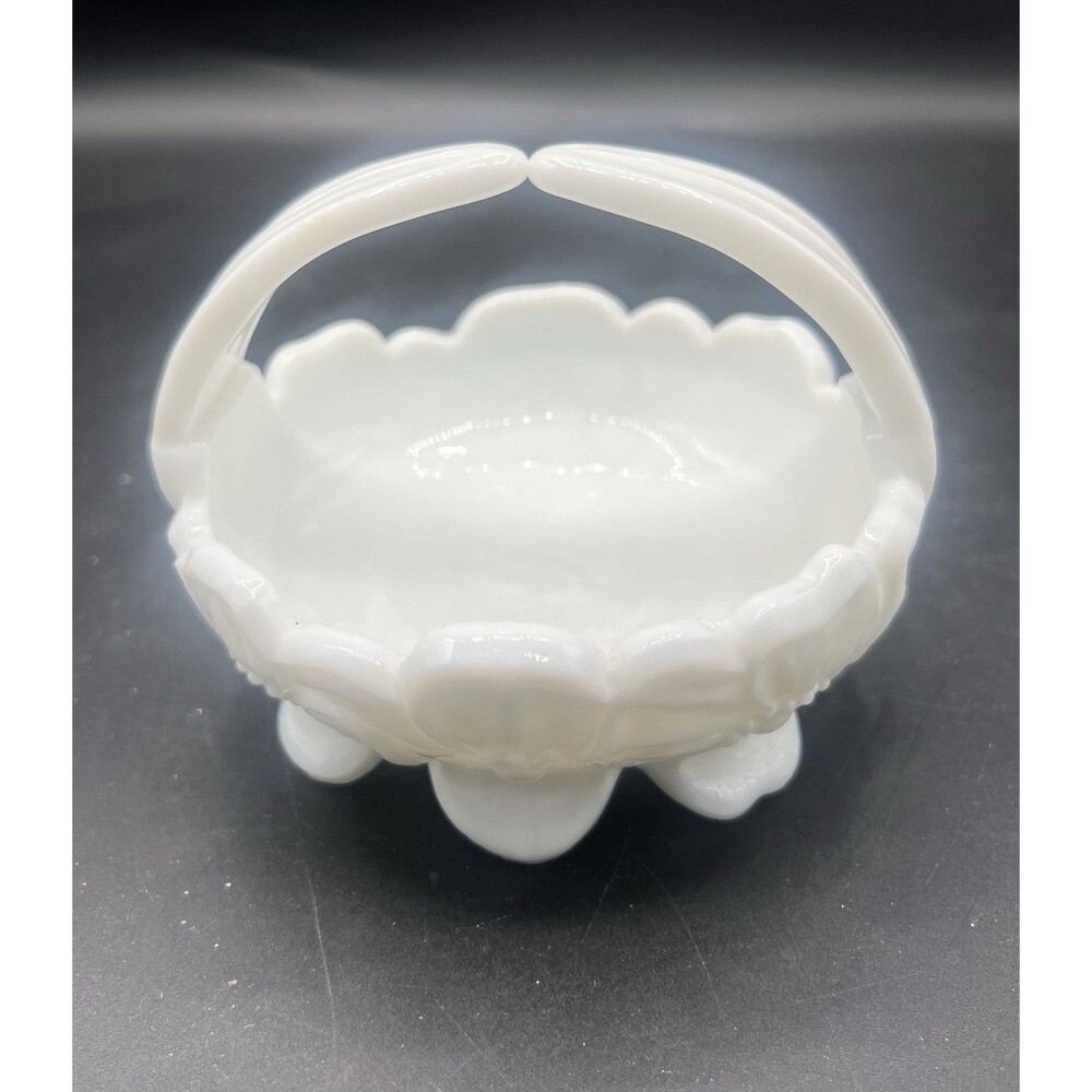 Vintage Westmoreland Milk Glass Split Handled Floral Basket Dish